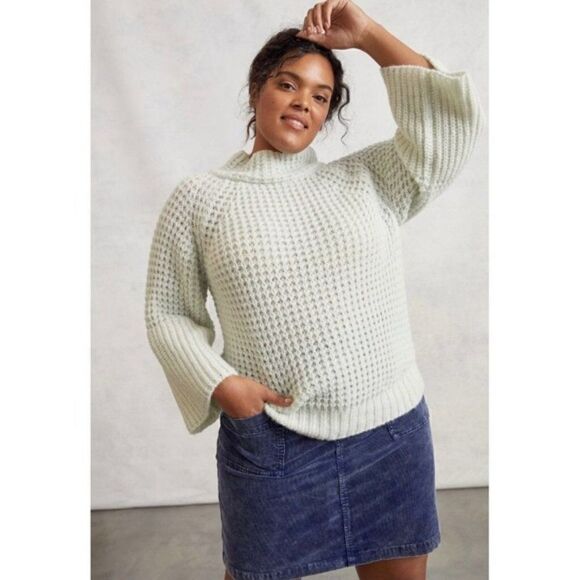 NEW Anthropologie Maeve Dionne Mint Retro Bell-Sleeved Sweater Medium or X-Large - Picture 5 of 7